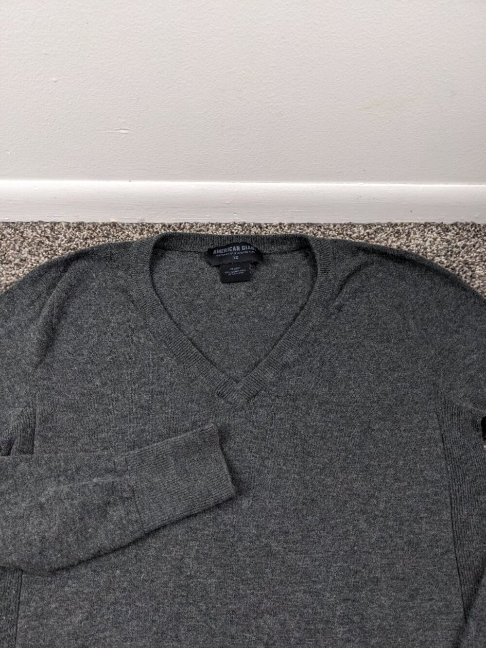 American Giant Sweater Merino Wool Blend V Neck Charcoal Gray Mens XS